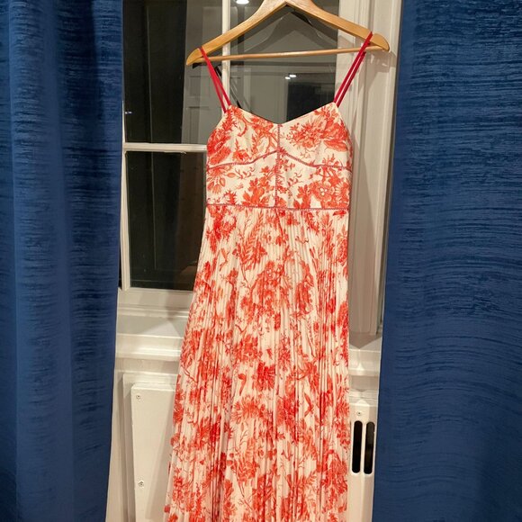 Club Monaco Red White Toile Pleated Dress (Size 00) - Picture 2 of 5